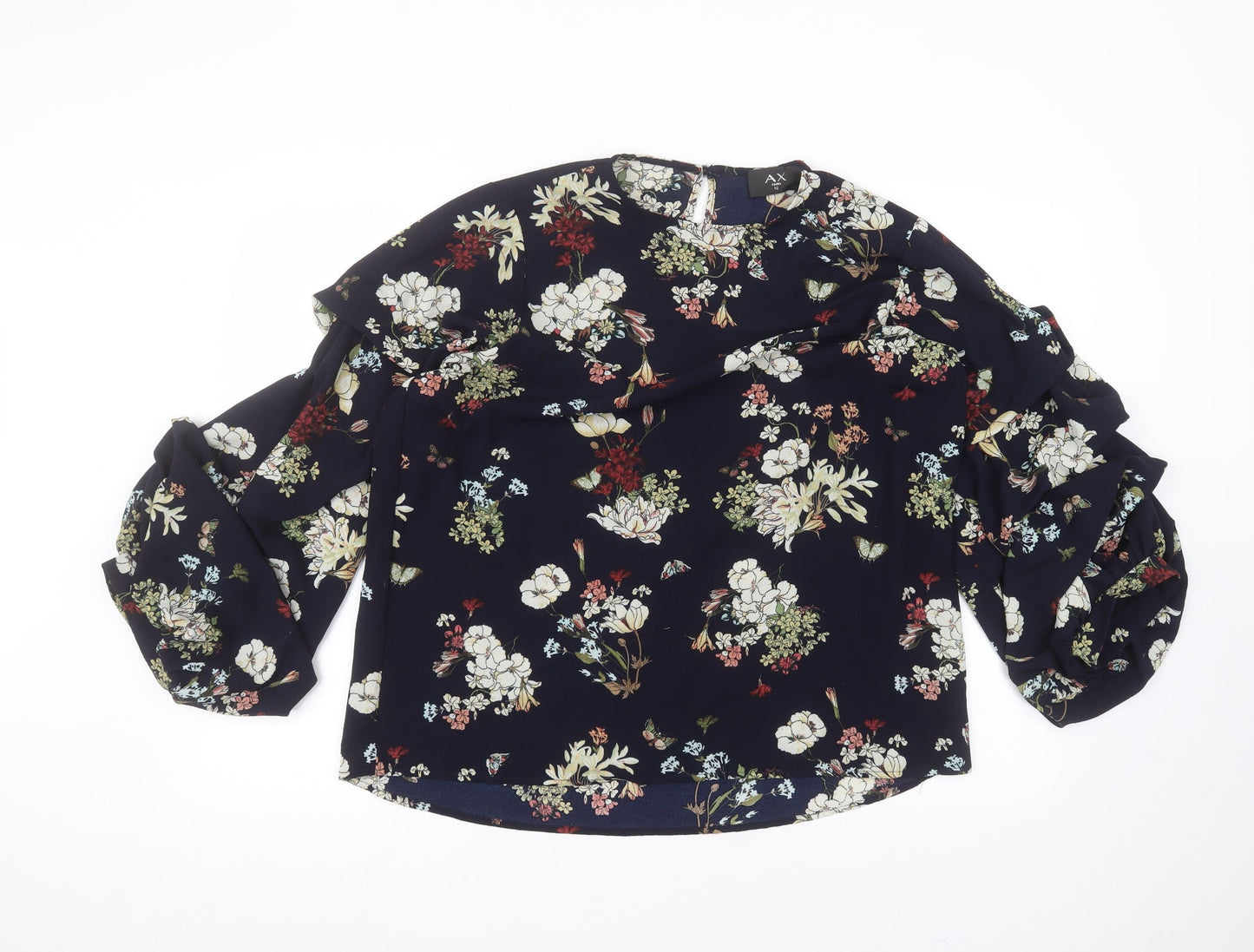 AX Paris Womens Blue Floral Polyester Basic Blouse Size 12 Round Neck