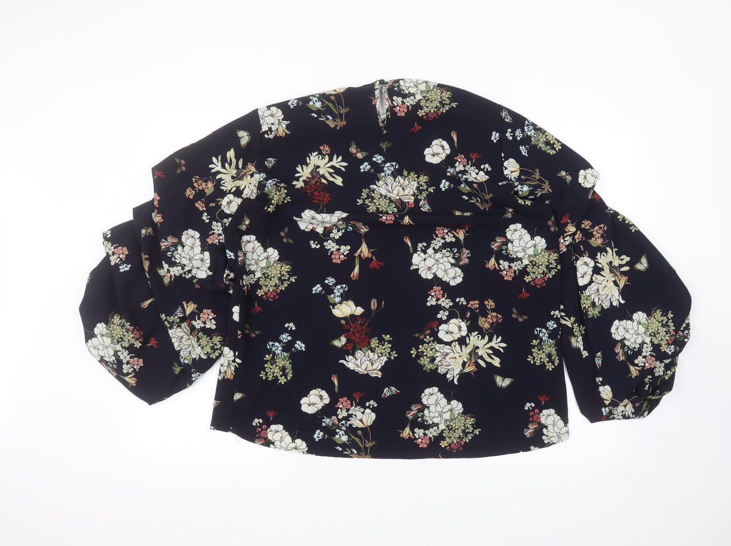 AX Paris Womens Blue Floral Polyester Basic Blouse Size 12 Round Neck