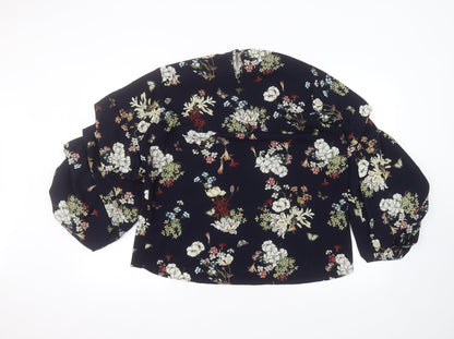 AX Paris Womens Blue Floral Polyester Basic Blouse Size 12 Round Neck