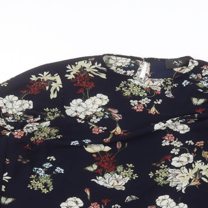 AX Paris Womens Blue Floral Polyester Basic Blouse Size 12 Round Neck
