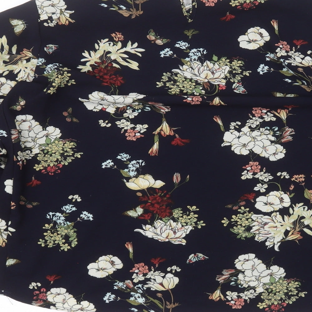 AX Paris Womens Blue Floral Polyester Basic Blouse Size 12 Round Neck