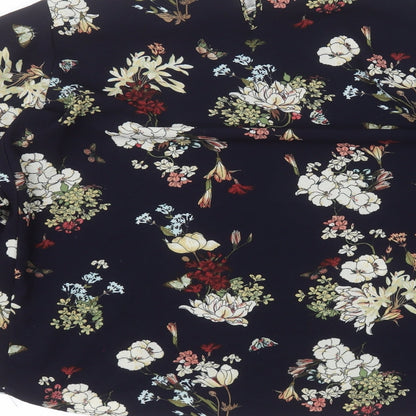 AX Paris Womens Blue Floral Polyester Basic Blouse Size 12 Round Neck