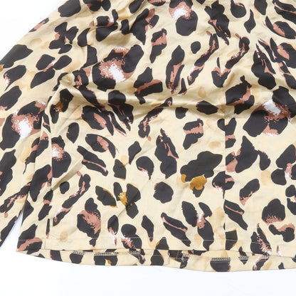 I SAW IT FIRST Womens Beige Animal Print Polyester Basic Button-Up Size 10 Collared