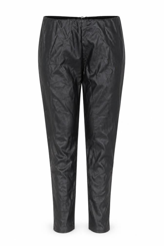 Front view of PRETTYLITTLETHING women’s black polyester trousers, size UK 12, 28-inch leg regular