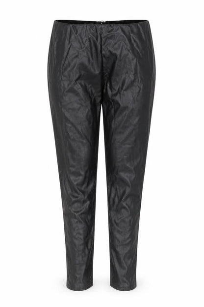 Front view of PRETTYLITTLETHING women’s black polyester trousers, size UK 12, 28-inch leg regular