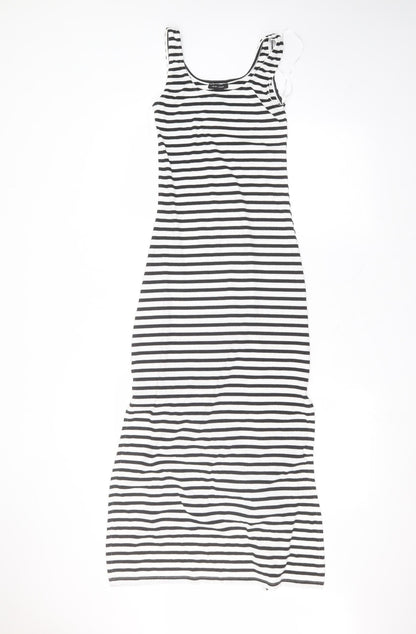 New Look Womens White Striped Polyester A-Line  Size 8 Round Neck