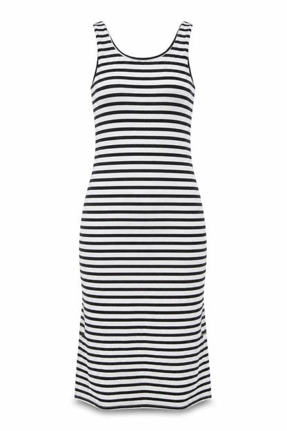 New Look Womens White Striped Polyester A-Line  Size 8 Round Neck