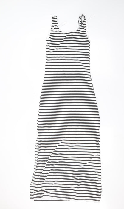 New Look Womens White Striped Polyester A-Line  Size 8 Round Neck