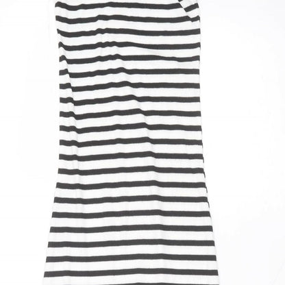 New Look Womens White Striped Polyester A-Line  Size 8 Round Neck