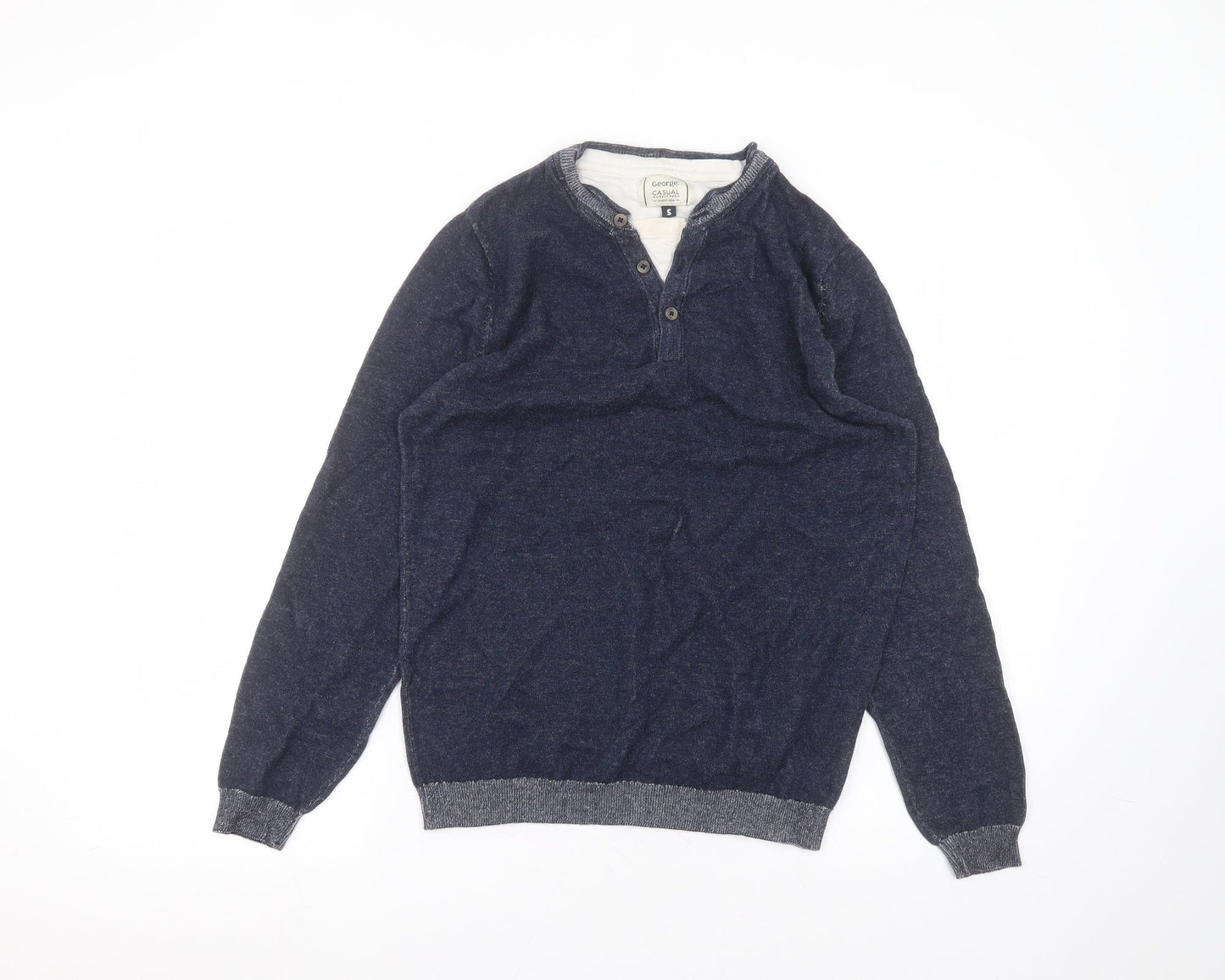 George Womens Blue Round Neck  Cotton Pullover Jumper Size S