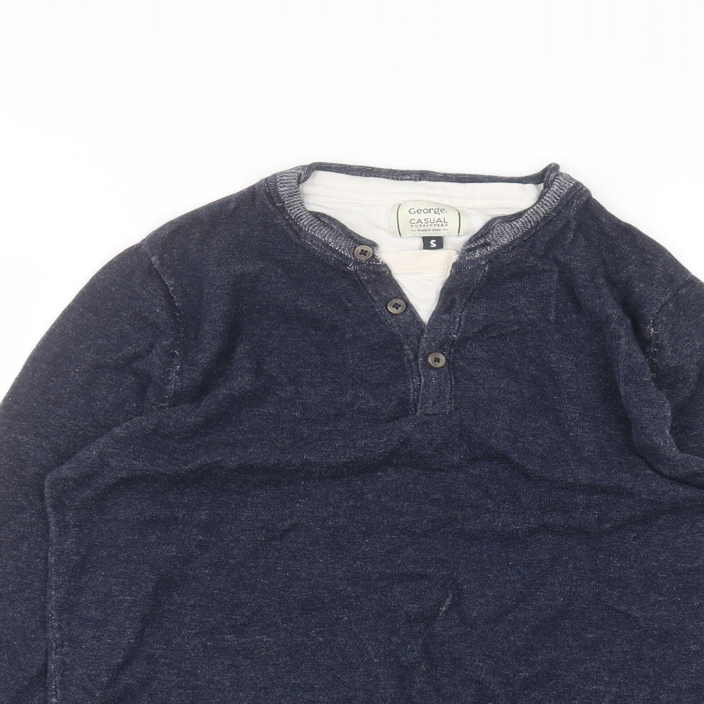 George Womens Blue Round Neck  Cotton Pullover Jumper Size S