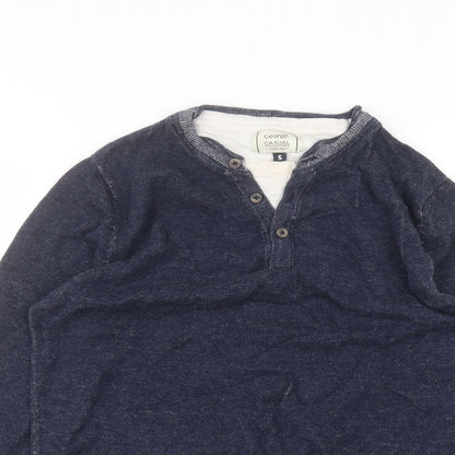 George Womens Blue Round Neck  Cotton Pullover Jumper Size S