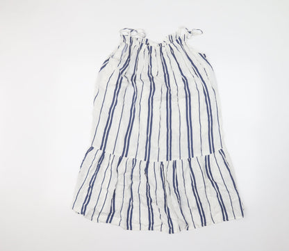 H&M Womens White Striped Viscose A-Line  Size 8 Off the Shoulder