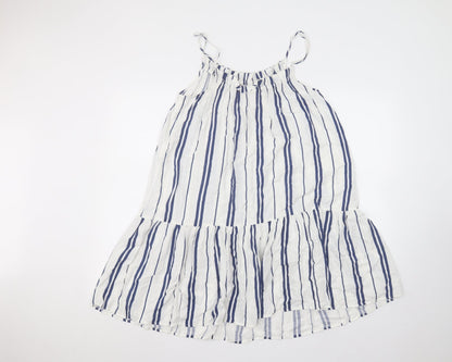 H&M Womens White Striped Viscose A-Line  Size 8 Off the Shoulder