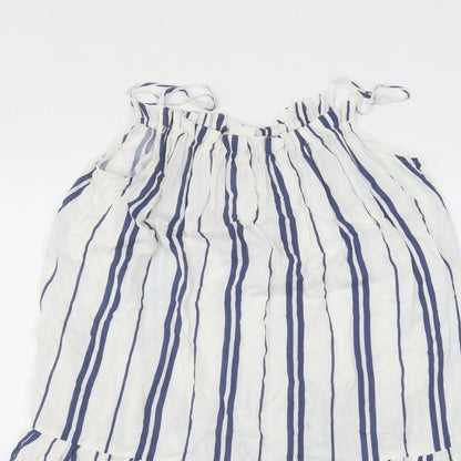H&M Womens White Striped Viscose A-Line  Size 8 Off the Shoulder