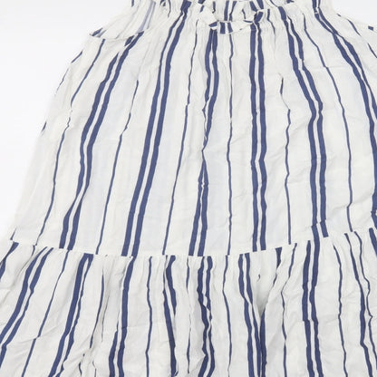 H&M Womens White Striped Viscose A-Line  Size 8 Off the Shoulder