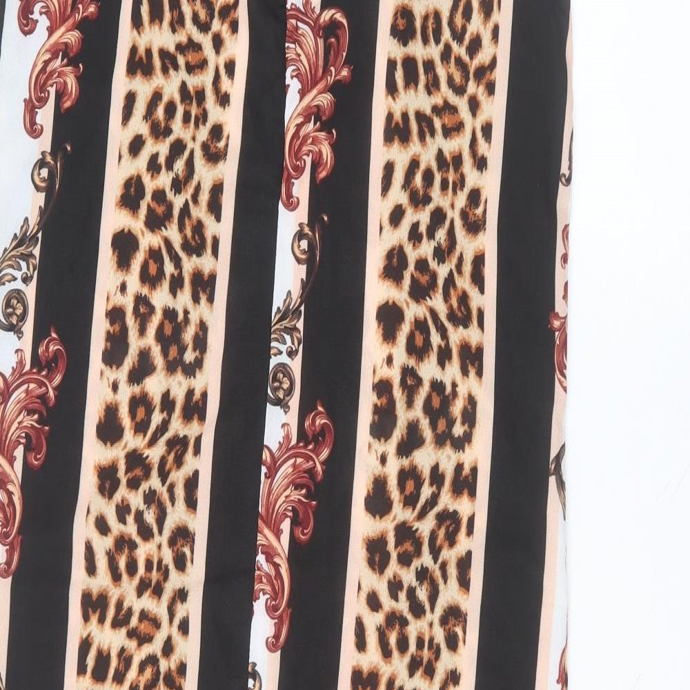 Boohoo Womens Black Animal Print Polyester A-Line  Size 12 V-Neck