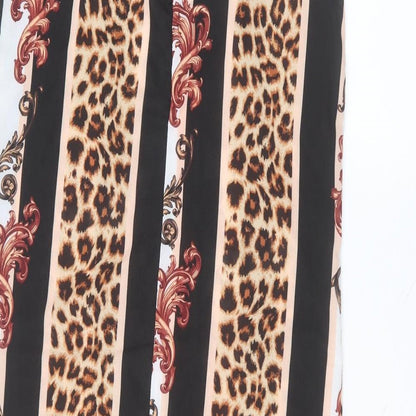 Boohoo Womens Black Animal Print Polyester A-Line  Size 12 V-Neck