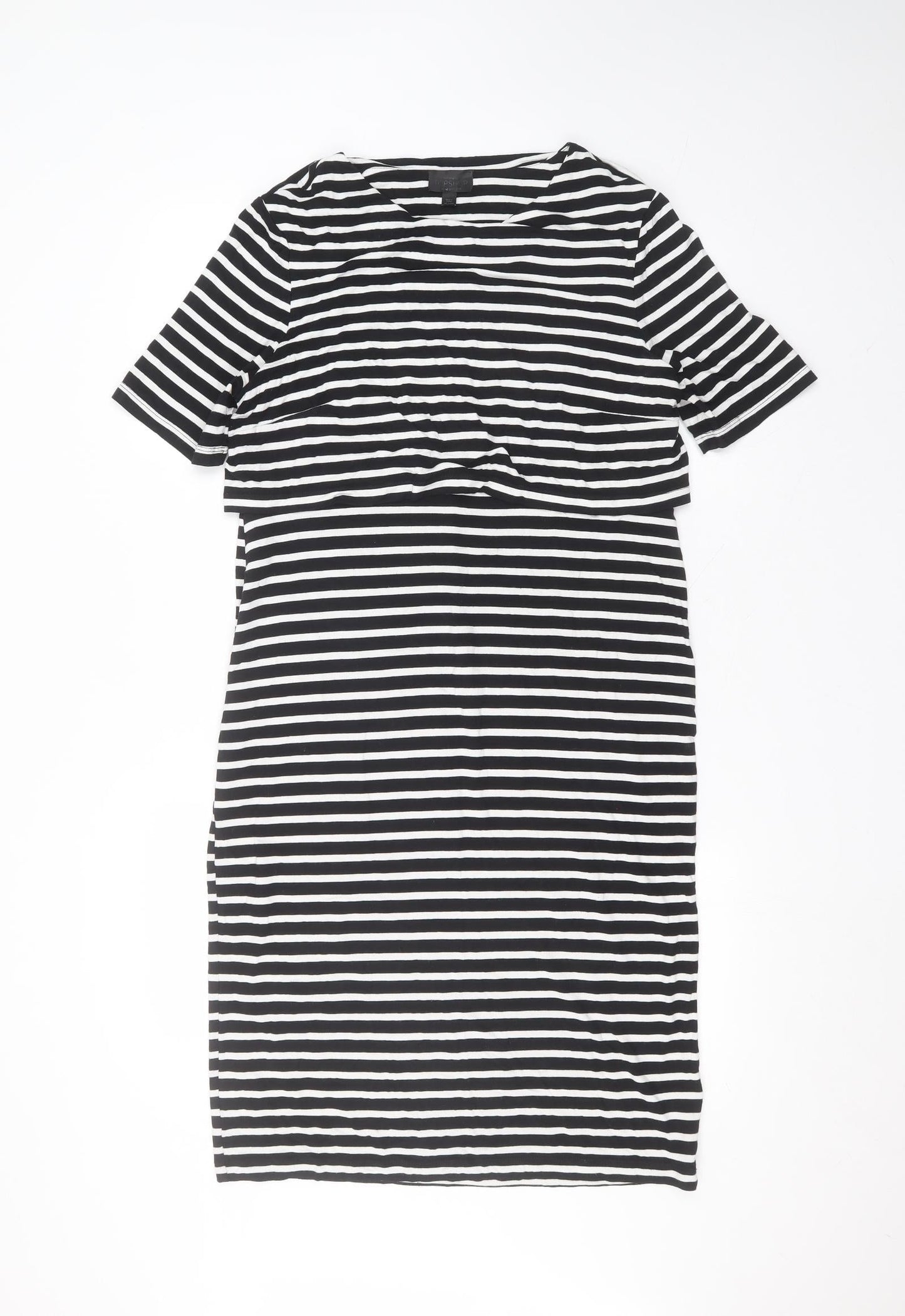 Topshop Womens Black Striped Viscose A-Line  Size 14 Round Neck