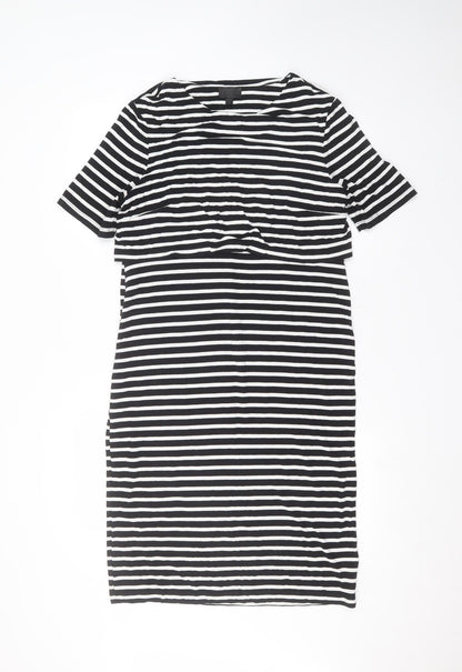 Topshop Womens Black Striped Viscose A-Line  Size 14 Round Neck