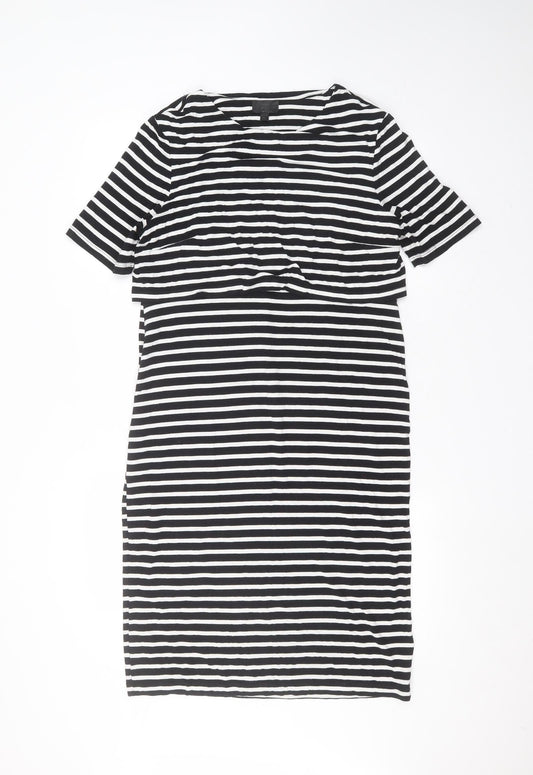 Topshop Womens Black Striped Viscose A-Line  Size 14 Round Neck