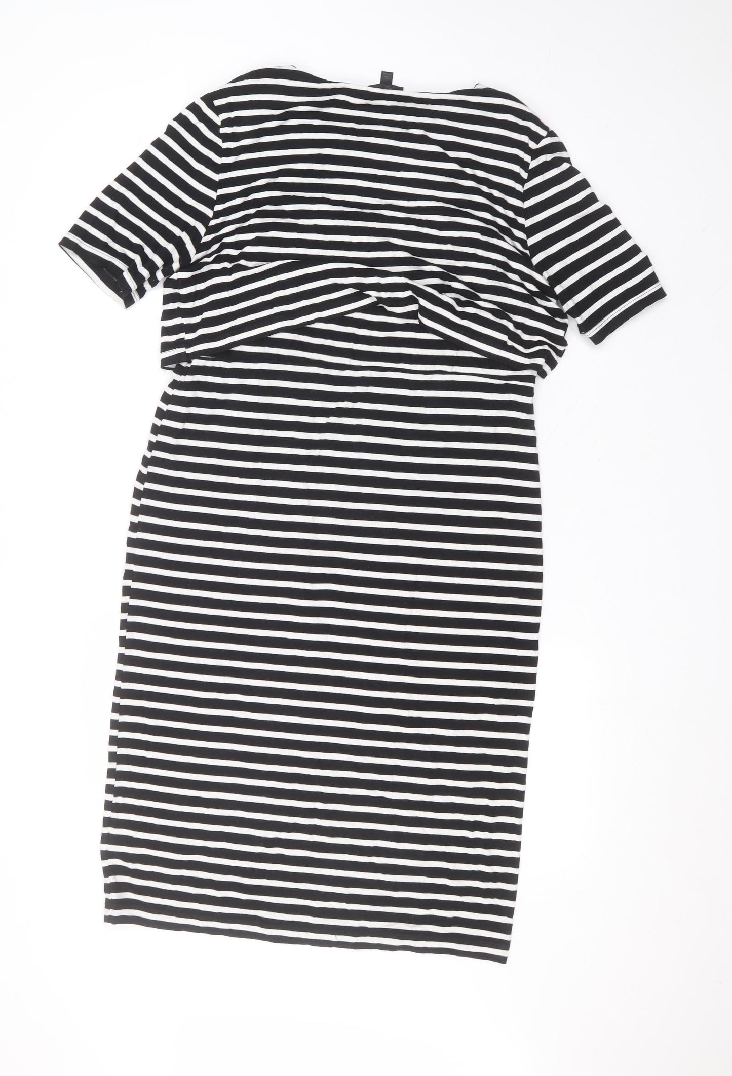 Topshop Womens Black Striped Viscose A-Line  Size 14 Round Neck