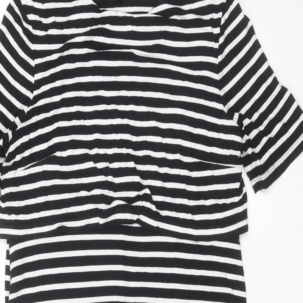 Topshop Womens Black Striped Viscose A-Line  Size 14 Round Neck