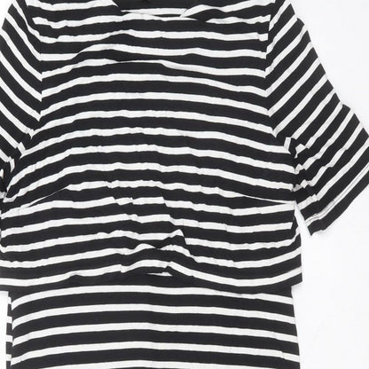 Topshop Womens Black Striped Viscose A-Line  Size 14 Round Neck