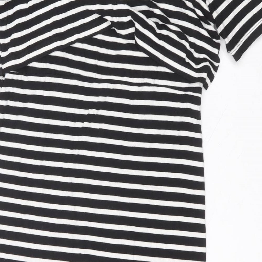 Topshop Womens Black Striped Viscose A-Line  Size 14 Round Neck