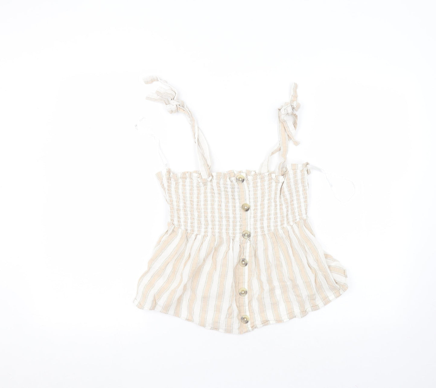 Primark Womens White Striped Cotton Basic T-Shirt Size 10 Off the Shoulder