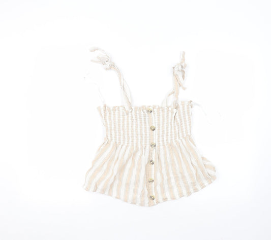 Primark Womens White Striped Cotton Basic T-Shirt Size 10 Off the Shoulder