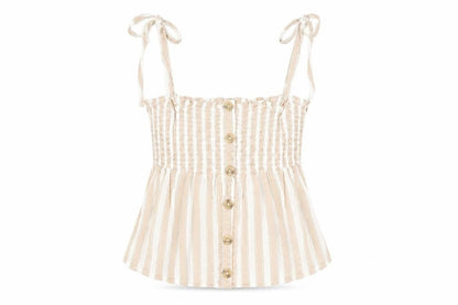 Front view of Primark women’s white striped cotton basic t-shirt, size UK 10, off the shoulder