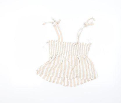 Primark Womens White Striped Cotton Basic T-Shirt Size 10 Off the Shoulder