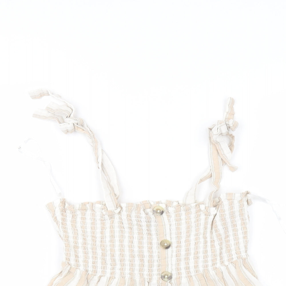 Primark Womens White Striped Cotton Basic T-Shirt Size 10 Off the Shoulder