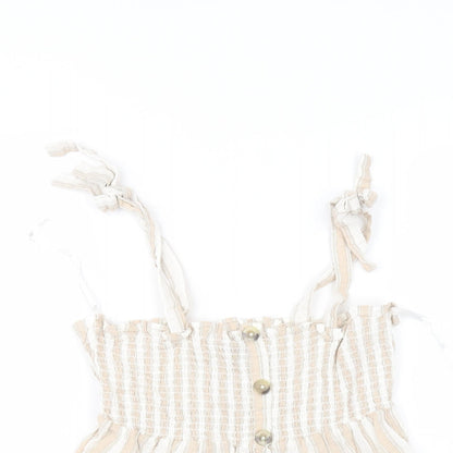 Primark Womens White Striped Cotton Basic T-Shirt Size 10 Off the Shoulder