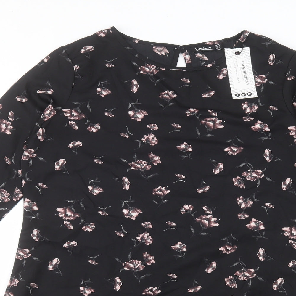 Boohoo Womens Beige Floral Polyester A-Line  Size 12 Round Neck