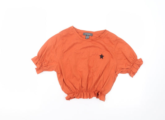 Primark Womens Orange  Polyester Basic T-Shirt Size XS Round Neck