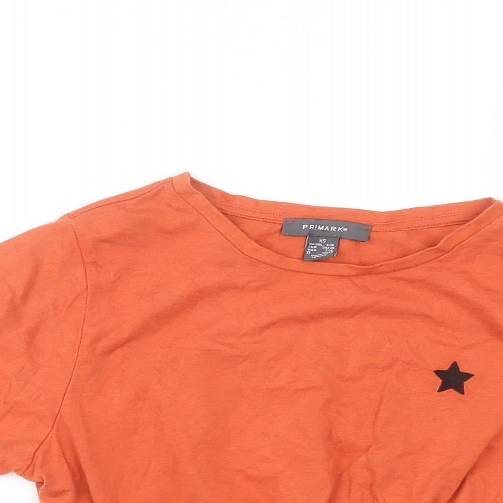 Primark Womens Orange  Polyester Basic T-Shirt Size XS Round Neck