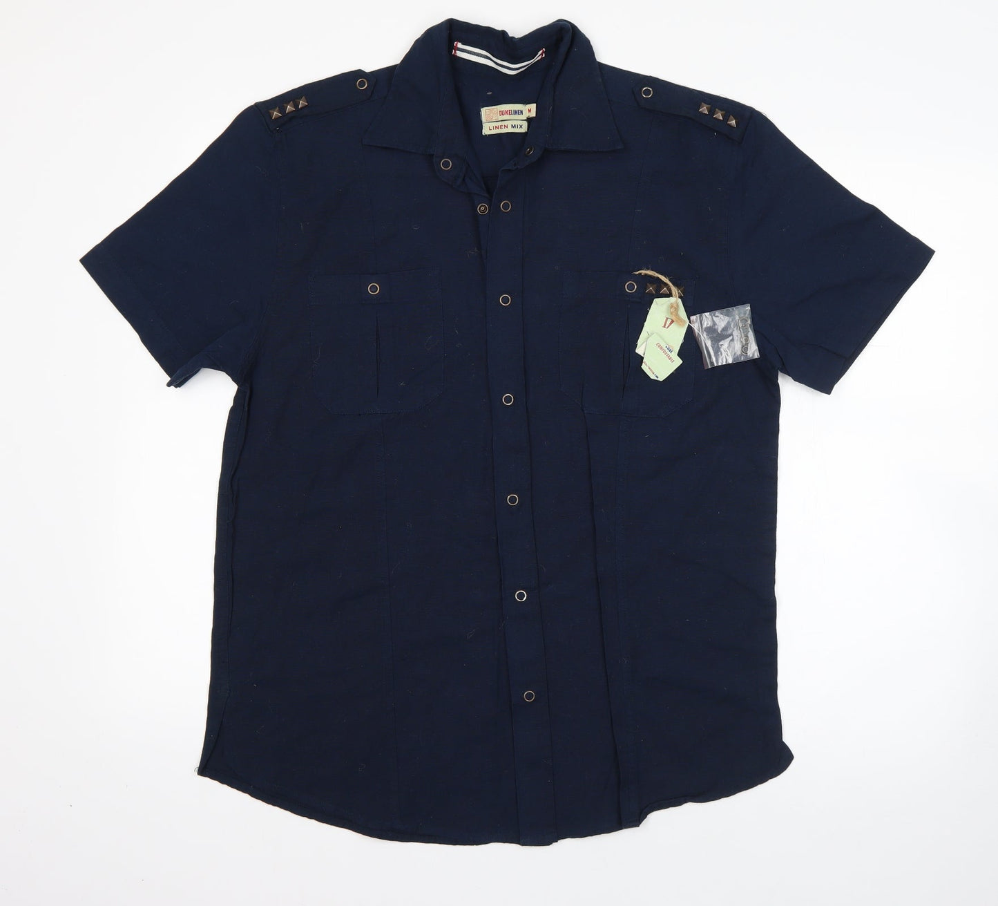 Mens UK Size M Duke Linen Blue  Button-Up Short Sleeve Casual Shirt