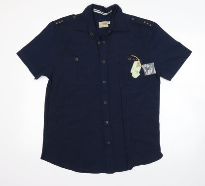 Mens UK Size M Duke Linen Blue  Button-Up Short Sleeve Casual Shirt