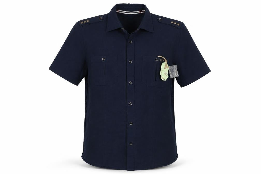 Mens UK Size M Duke Linen Blue  Button-Up Short Sleeve Casual Shirt
