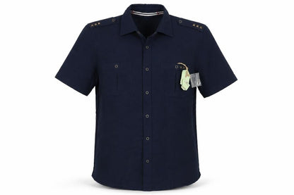 Mens UK Size M Duke Linen Blue  Button-Up Short Sleeve Casual Shirt