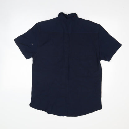 Mens UK Size M Duke Linen Blue  Button-Up Short Sleeve Casual Shirt
