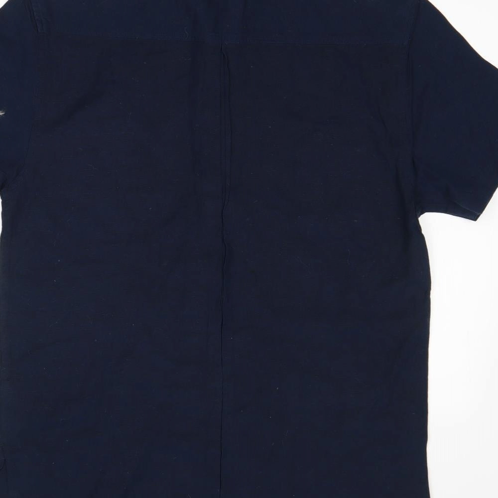 Mens UK Size M Duke Linen Blue  Button-Up Short Sleeve Casual Shirt