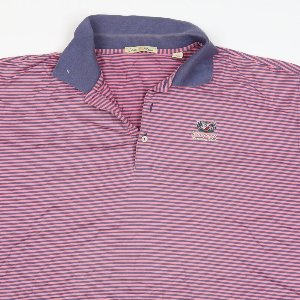 Peter Millar Mens Pink Striped Cotton  Polo Size XL Collared  - Pherwood Country Club
