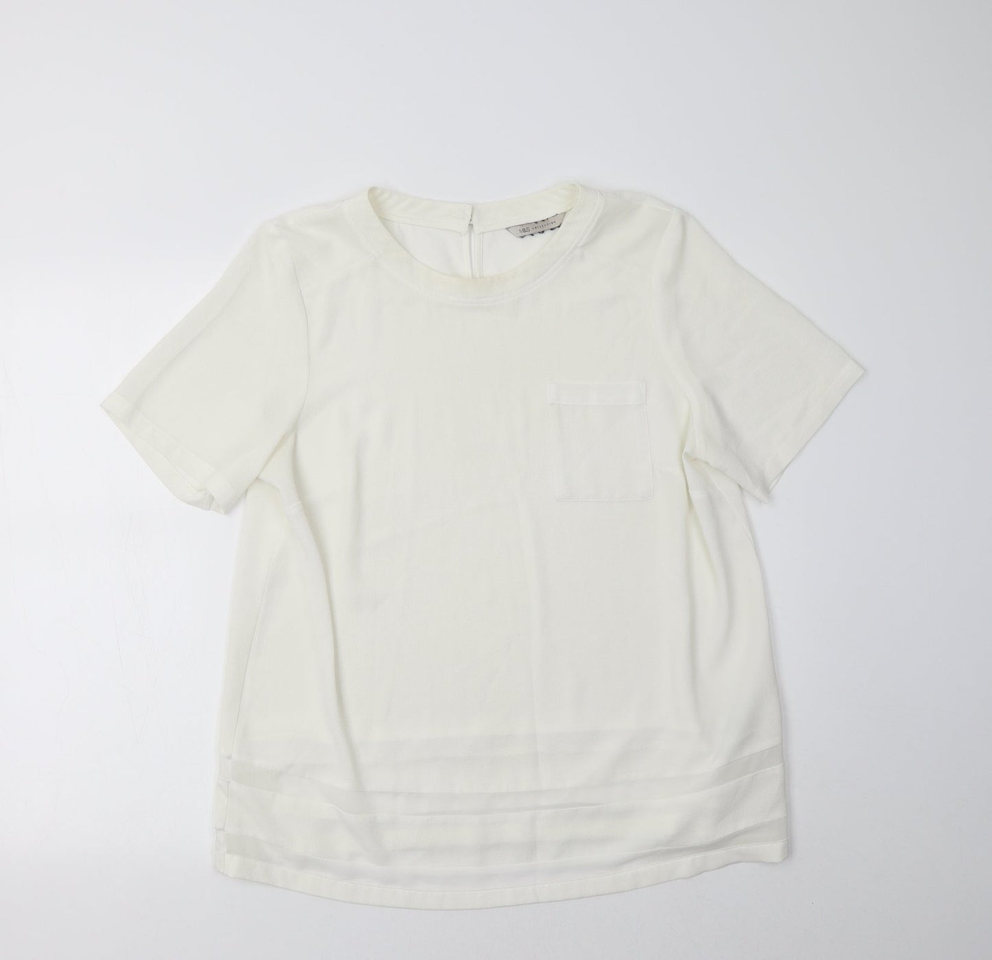 M&S Womens Ivory  Polyester Basic Blouse Size 14 Crew Neck