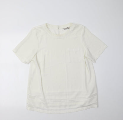 M&S Womens Ivory  Polyester Basic Blouse Size 14 Crew Neck