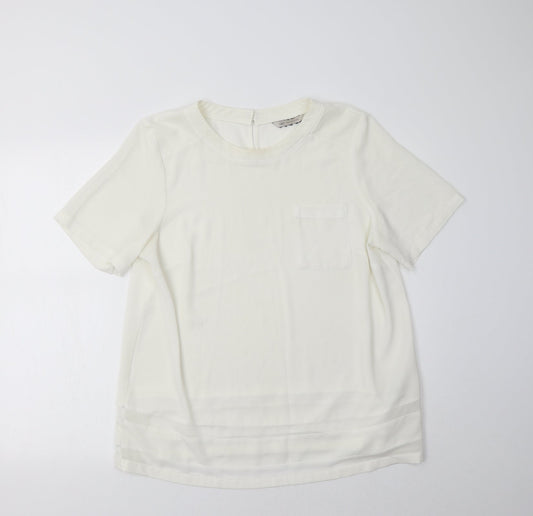 M&S Womens Ivory  Polyester Basic Blouse Size 14 Crew Neck