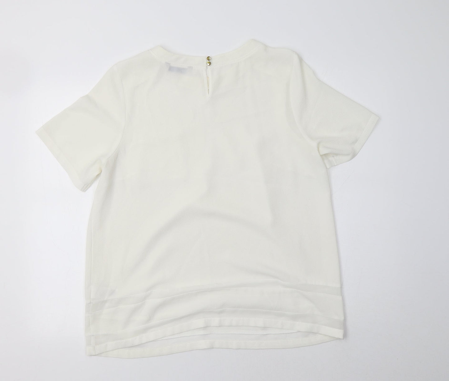 M&S Womens Ivory  Polyester Basic Blouse Size 14 Crew Neck