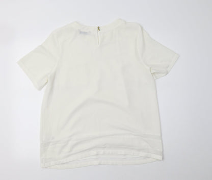 M&S Womens Ivory  Polyester Basic Blouse Size 14 Crew Neck